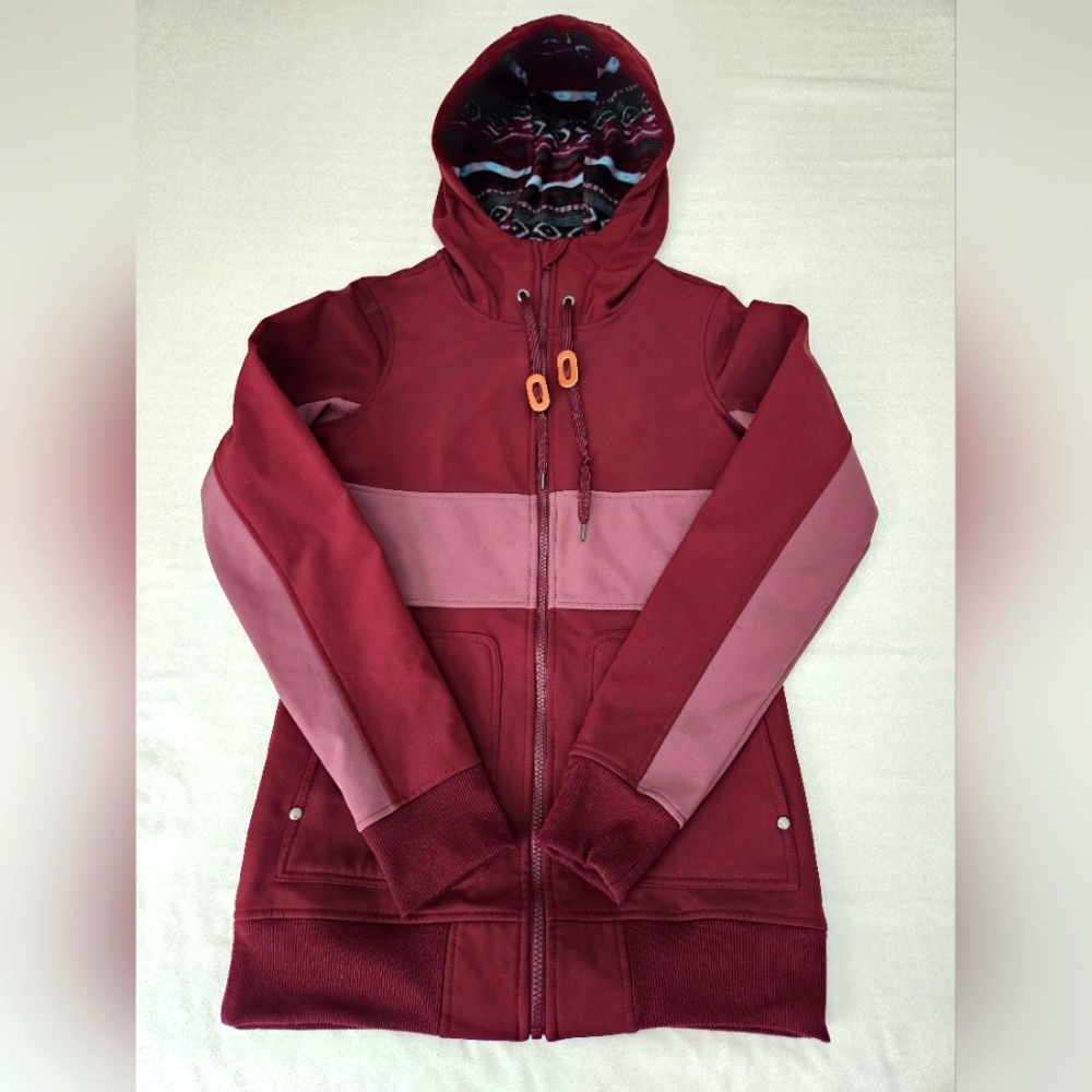 Empyre Womens Hooded Full Zip Fleece Softshell Jacket Coat 2 Tone Burgundy Small
